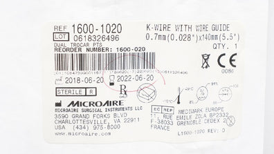 Microaire 1600-1020 K-Wire w/Wire Guide 0.028inch x 5.5inch (x)